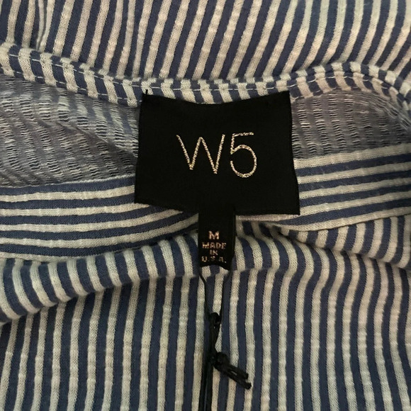 NWT W5 || Blue & White Ribbed Short Sleeve Top Button Accent Boxy Made in 🇺🇸 - Picture 7 of 7